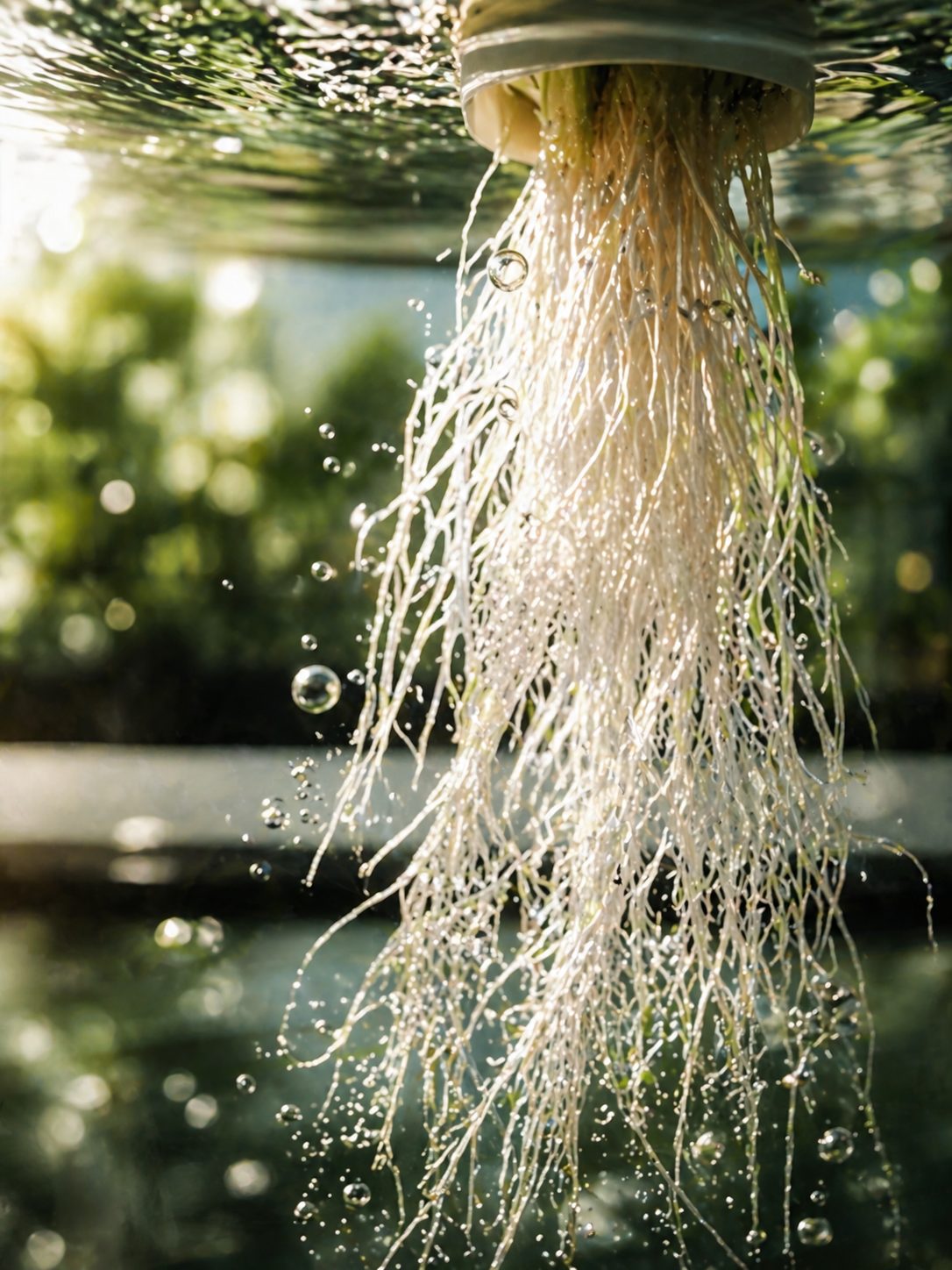 Raíces blancas en agua cristalina